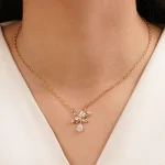 گردنبند برگ طلایی نگین دار ژوپینگ - تصویر 2